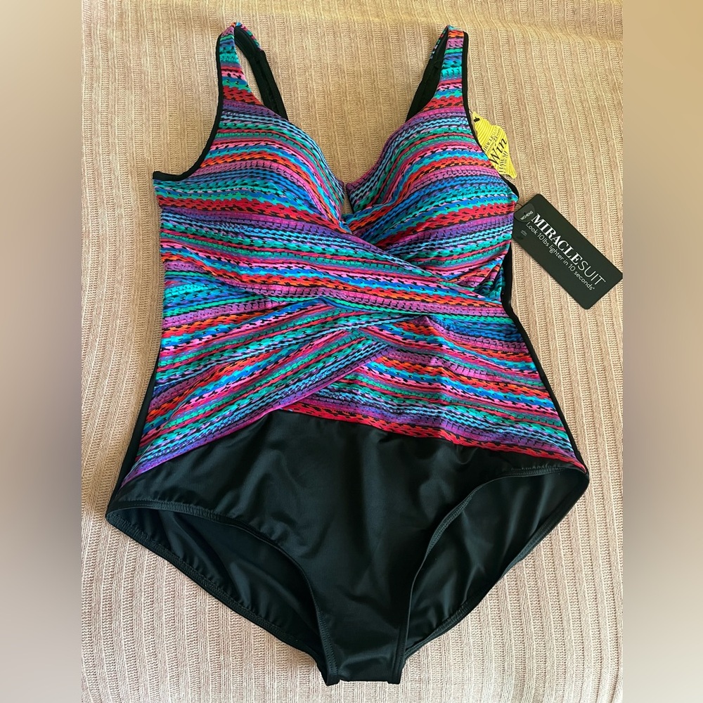 Miraclesuit Women's Vibrant Striped One Piece 14W